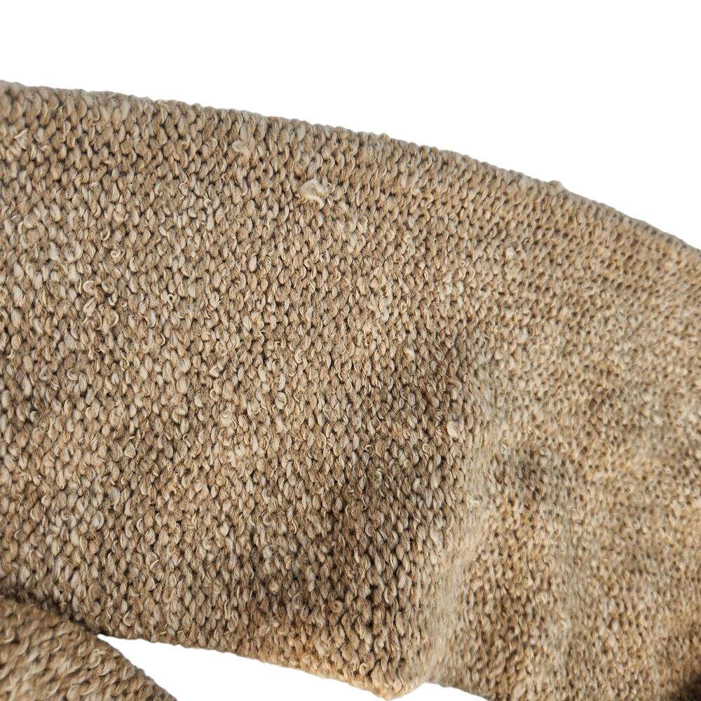 Small Oversized Tan Knit Coat Jacket Faux Fur Hood Zip Heavy Y2K Cozy - Picture 8 of 12